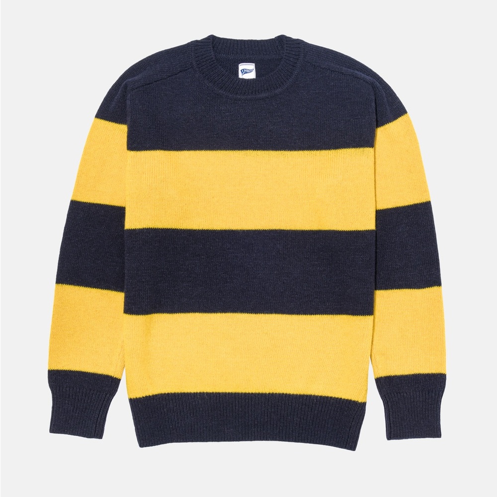 J. Press Rugby Stripe Crew Neck Sweater - Yellow/Navy